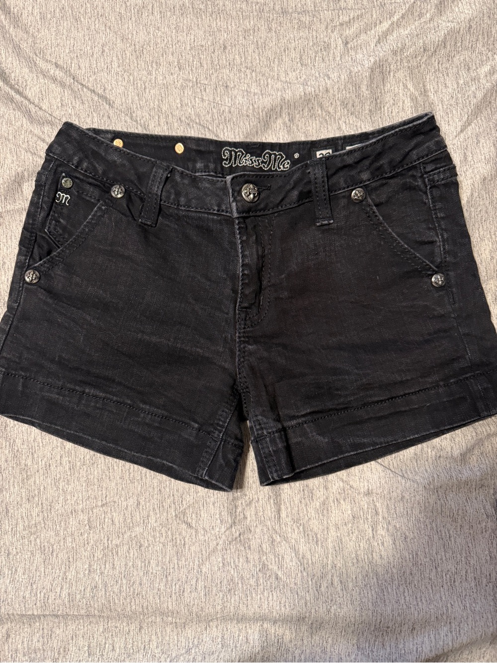 Miss Me Black Denim Low-Rise Womenโs Shorts